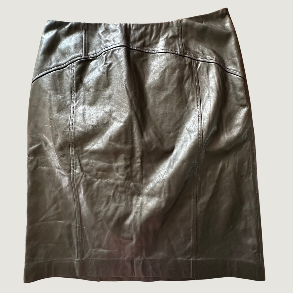 Talbots Black Leather Pencil Skirt Size 14 Genuine Leather Knee Length Lined